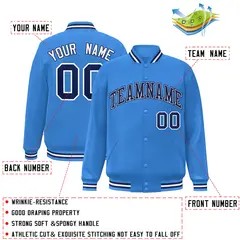 Powder Blue Navy-White Two Tone Letterman Varsity Full-Snap Jacket 2
