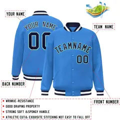 Powder Blue Navy-White Varsity Full-Snap Letterman Jacket 2