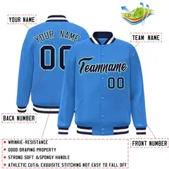 Powder Blue Navy-White Varsity Full-Snap Letterman Jacket 2