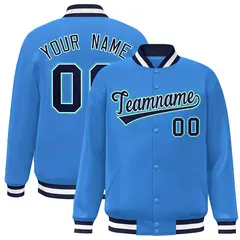 Powder Blue Navy-White Varsity Full-Snap Letterman Jacket