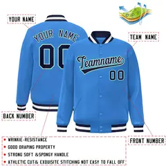 Powder Blue Navy-White Varsity Full-Snap Letterman Jacket 2