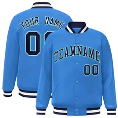 Powder Blue Navy-White Varsity Full-Snap Letterman Jacket 1