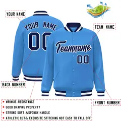 Powder Blue Navy-White Varsity Full-Snap Letterman Jacket 2