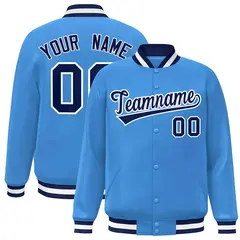 Powder Blue Navy-White Varsity Full-Snap Letterman Jacket 1