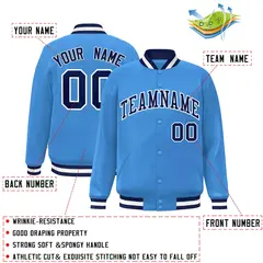 Powder Blue Navy-White Varsity Full-Snap Letterman Jacket 2