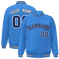 Powder Blue Navy-White Varsity Full-Snap Letterman Jacket 1