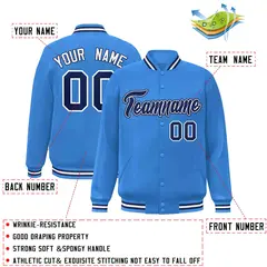 Powder Blue Navy-White Varsity Full-Snap Letterman Jacket 2