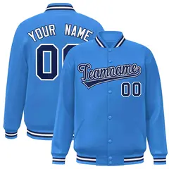 Powder Blue Navy-White Varsity Full-Snap Letterman Jacket 1