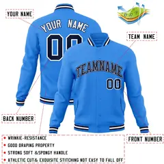 Powder Blue Navy-White Varsity Full-Snap Letterman Jacket 4