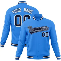 Powder Blue Navy-White Varsity Full-Snap Letterman Jacket