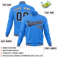 Powder Blue Navy-White Varsity Full-Snap Letterman Jacket 4