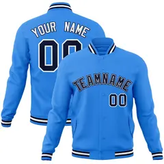 Powder Blue Navy-White Varsity Full-Snap Letterman Jacket