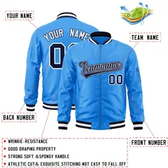 Powder Blue Navy-White Varsity Full-Zip Letterman Bomber Jacket 2