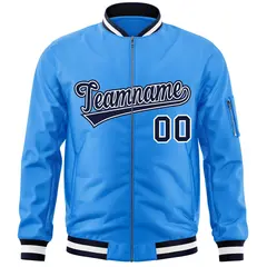 Powder Blue Navy-White Varsity Full-Zip Letterman Bomber Jacket 3