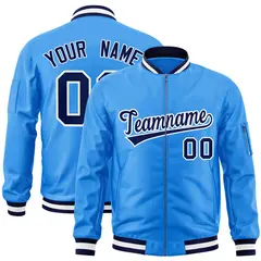 Powder Blue Navy-White Varsity Full-Zip Letterman Bomber Jacket 1