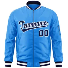 Powder Blue Navy-White Varsity Full-Zip Letterman Bomber Jacket 3