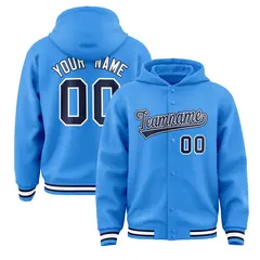 Powder Blue Navy-White Varsity Letterman Hoodie Jacket
