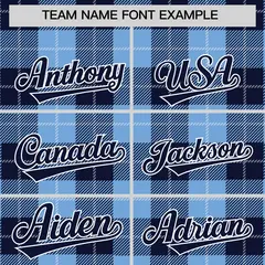 Powder Blue Navy-White Varsity Plaid Pattern Full-Snap Letterman Jacket 3