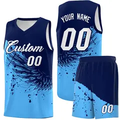 Powder Blue Navy Wing Pattern Basketball Jersey 1