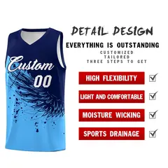 Powder Blue Navy Wing Pattern Basketball Jersey 2