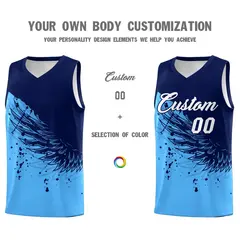 Powder Blue Navy Wing Pattern Basketball Jersey 3