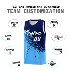 Powder Blue Navy Wing Pattern Basketball Jersey 4