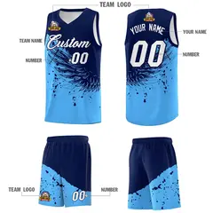 Powder Blue Navy Wing Pattern Basketball Jersey 5
