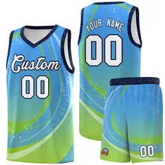 Powder Blue Neon Green Galaxy Graffiti Pattern Basketball Jersey
