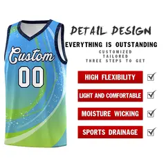 Powder Blue Neon Green Galaxy Graffiti Pattern Basketball Jersey 4