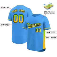 Powder Blue Neon Green-Gold Gradient Side Baseball Jersey 2
