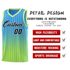 Powder Blue Neon Green Gradient Stripe Basketball Jersey 2
