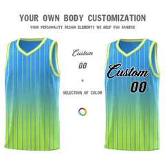 Powder Blue Neon Green Gradient Stripe Basketball Jersey 3