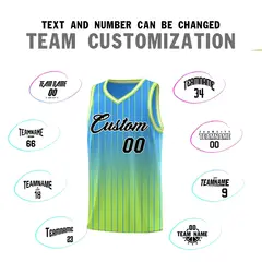 Powder Blue Neon Green Gradient Stripe Basketball Jersey 4