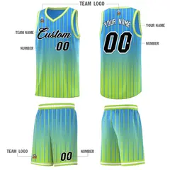 Powder Blue Neon Green Gradient Stripe Basketball Jersey 5
