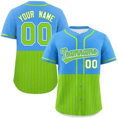 Powder Blue Neon Green Half Stripe Authentic Baseball Jersey 1