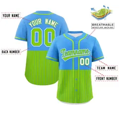 Powder Blue Neon Green Half Stripe Authentic Baseball Jersey 2