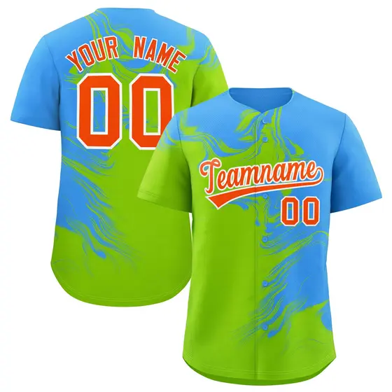 Powder Blue Neon Green Ink Pattern Authentic Baseball Jersey