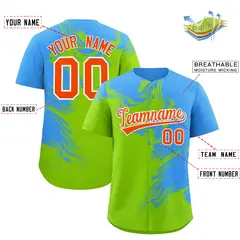 Powder Blue Neon Green Ink Pattern Authentic Baseball Jersey 2