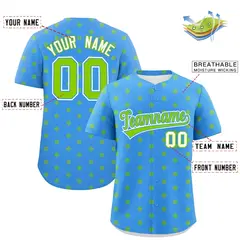Powder Blue Neon Green Polka Dot Graffiti Baseball Jersey 2
