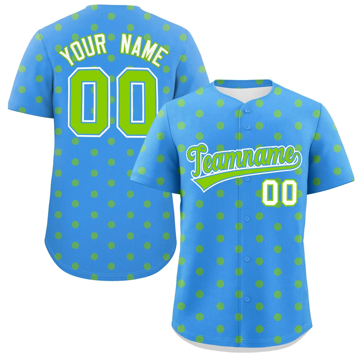 Powder Blue Neon Green Polka Dot Graffiti Baseball Jersey