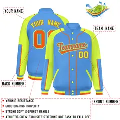 Powder Blue Neon Green-Powder Blue Raglan Letterman Jacket 2