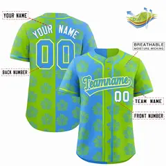 Powder Blue Neon Green Split Flower Graffiti Baseball Jersey 2