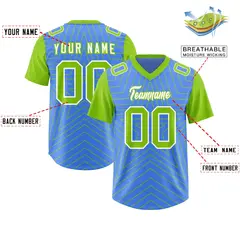 Powder Blue Neon Green Star Pattern Raglan Sleeves Football Jersey 2