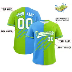 Powder Blue Neon Green Tiger Claw Scratch Split Baseball Jersey 2