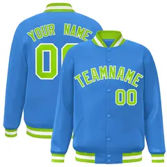Powder Blue Neon Green-White Varsity Full-Snap Letterman Jacket 1