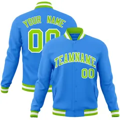 Powder Blue Neon Green-White Varsity Full-Snap Letterman Jacket 1