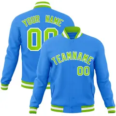 Powder Blue Neon Green-White Varsity Full-Snap Letterman Jacket 1