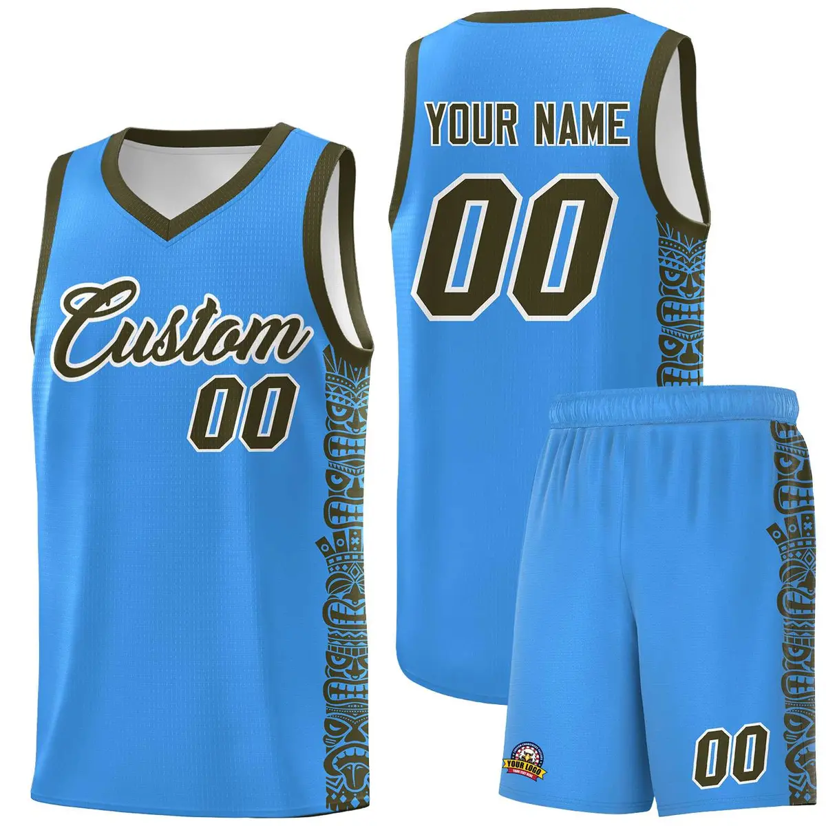 Powder Blue Olive Indians Pattern Basketball Uniform Jersey