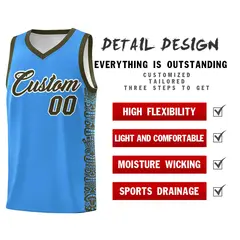 Powder Blue Olive Indians Pattern Basketball Uniform Jersey 2