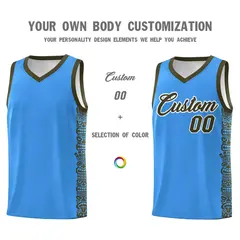 Powder Blue Olive Indians Pattern Basketball Uniform Jersey 3